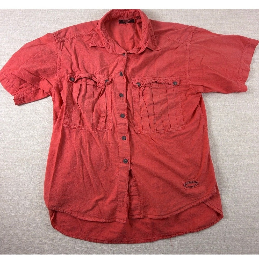 Best American Clothing Co Mens Medium Red‎ Utility Safari Cotton Button Down